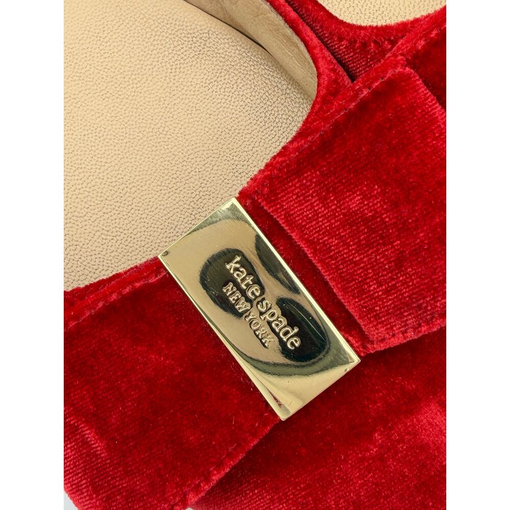 Kate Spade Emmie Red Velvet Flats Size 7 Medium Bow Point Toe - Picture 7 of 14